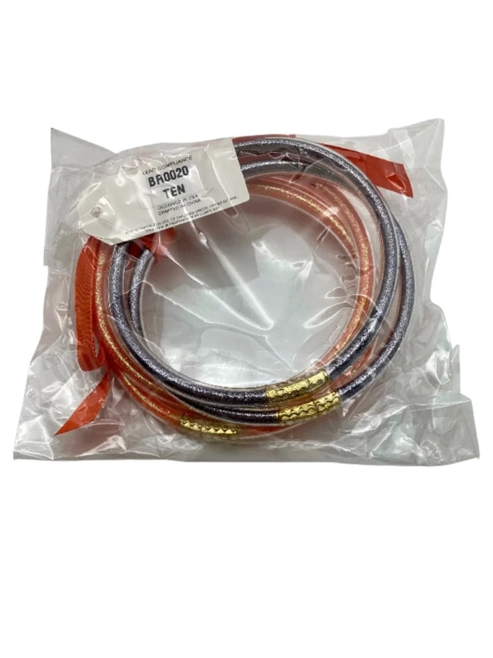Refuse to Lose Orange and Silver Glitter Jelly Tube Bracelet Set (NWT)